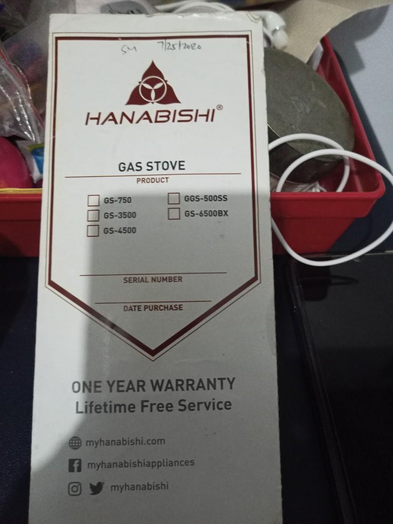 Hanabishi gas stove with warranty card, TV & Home Appliances, Kitchen