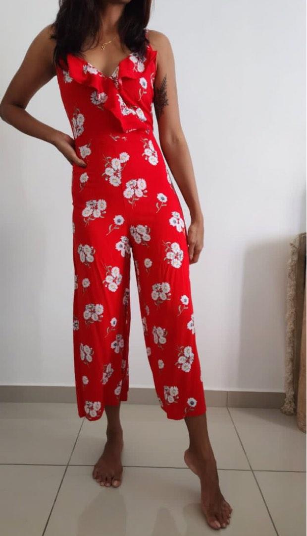 H&m red deals floral jumpsuit