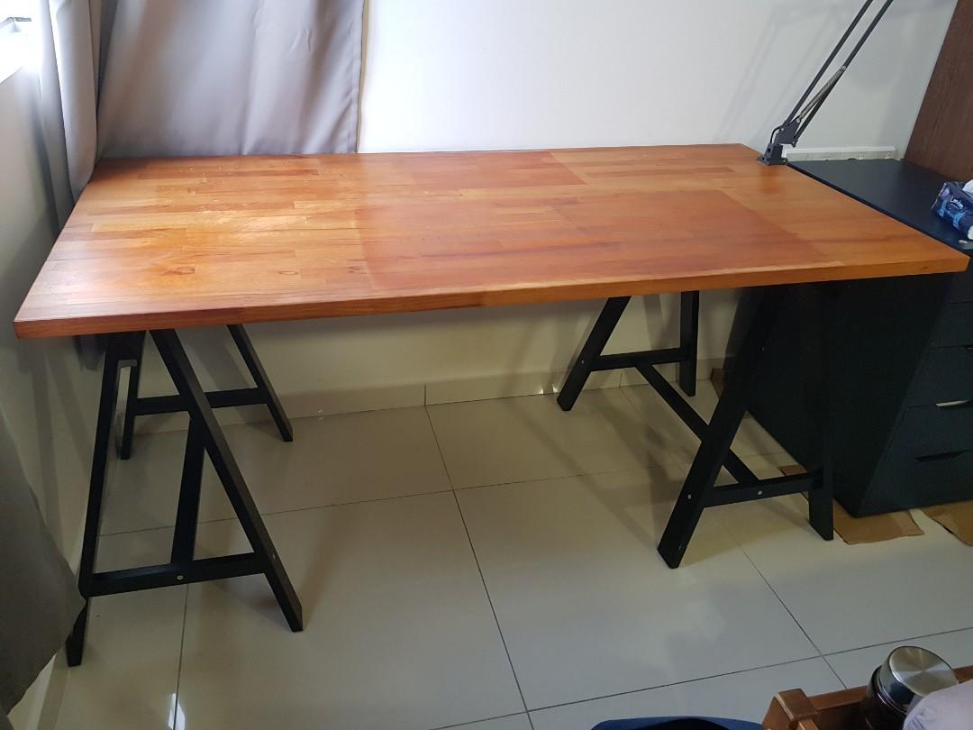 Ikea Gerton Table with Oddvald trestle, Furniture & Home Living