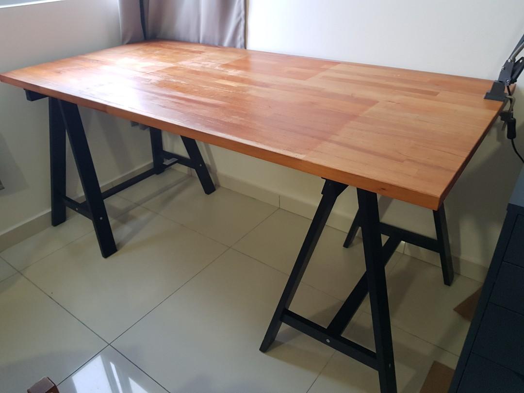 Ikea Gerton Table with Oddvald trestle, Furniture & Home Living