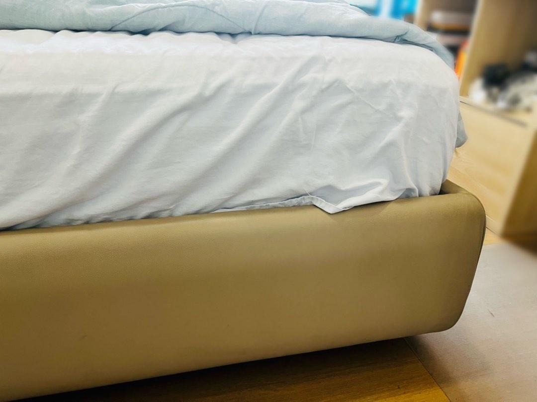 Italian leather queen size bed frame with mattress, Furniture & Home