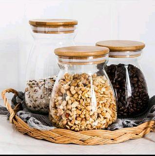 Kitchen Storage Bottles Wood Lid Glass Airtight Canister Jars Food Container Grains Tea Coffee Beans Grains Candy Jar Containers
