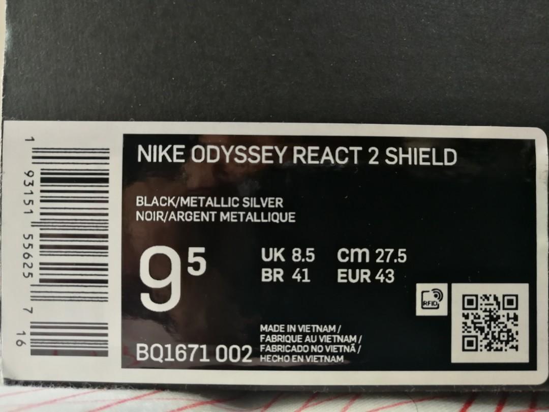 bnew nike odyssey react 2 shield US9.5 (Category: Sneakers) located in Marilao. Submitted by clutch.m15 (Listing ID 1192755815, Image 2). Description: brand new with box nike odyssey react 2 shield size: US 9.5.