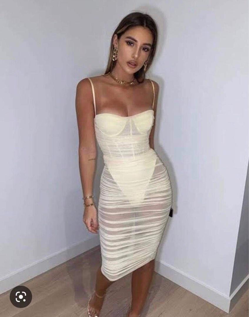Sheer for you underwired satin midi dress in white top