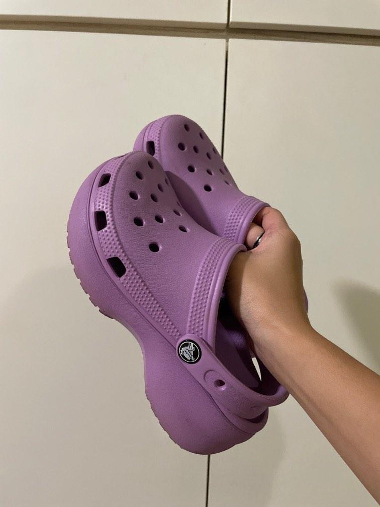 Purple platform crocs