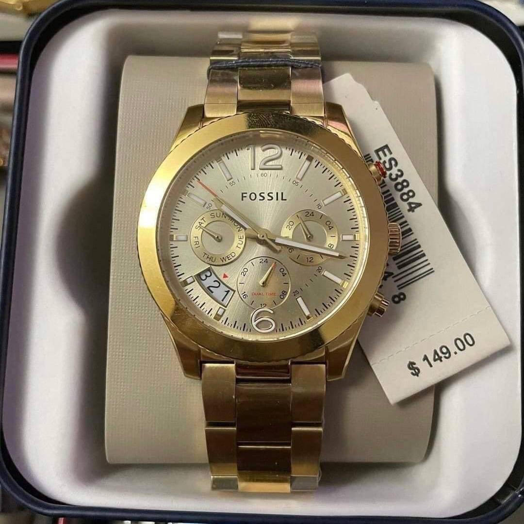 RESTOCK ORIGINAL FOSSIL BOYFRIEND GOLD DIAL GOLD STEEL LADIES
