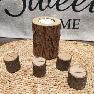 Rustic Natural Wood Log Candle holder and photo holder