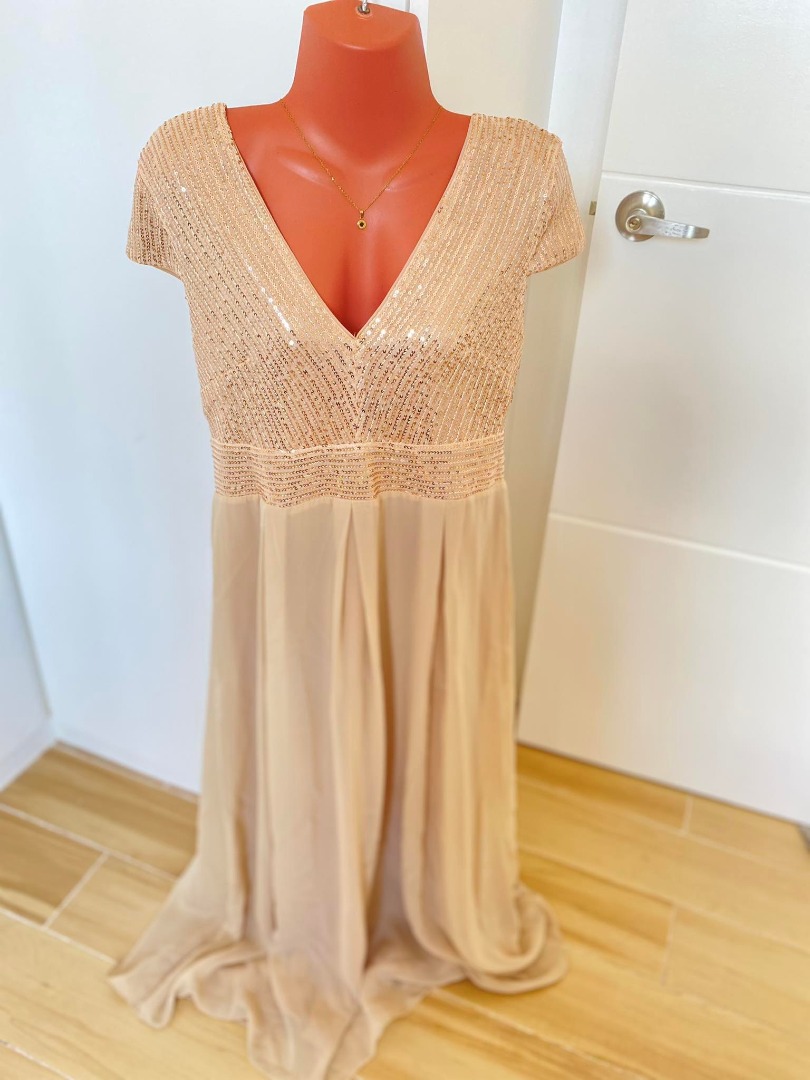 Shein Gold Midi Dress For Events/ Weddings, Women's Fashion, Dresses