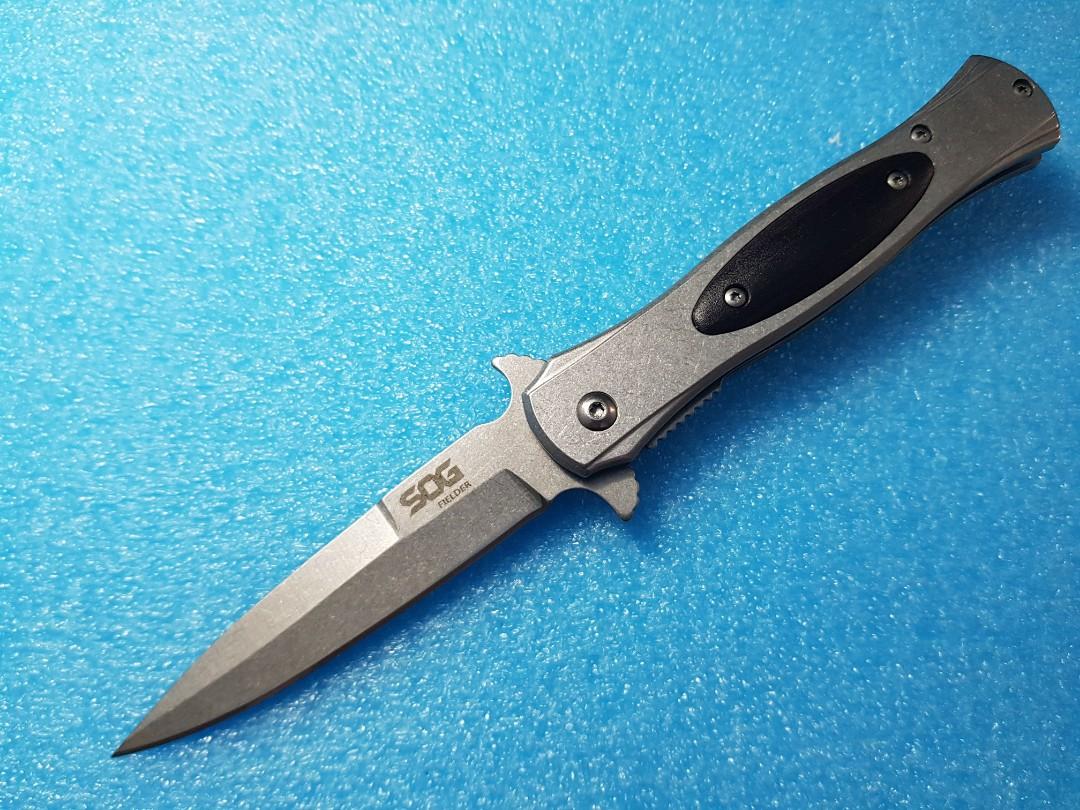 SOG Fielder Dagger Tactical Pocket Folding Knife (Stone Wash Finish