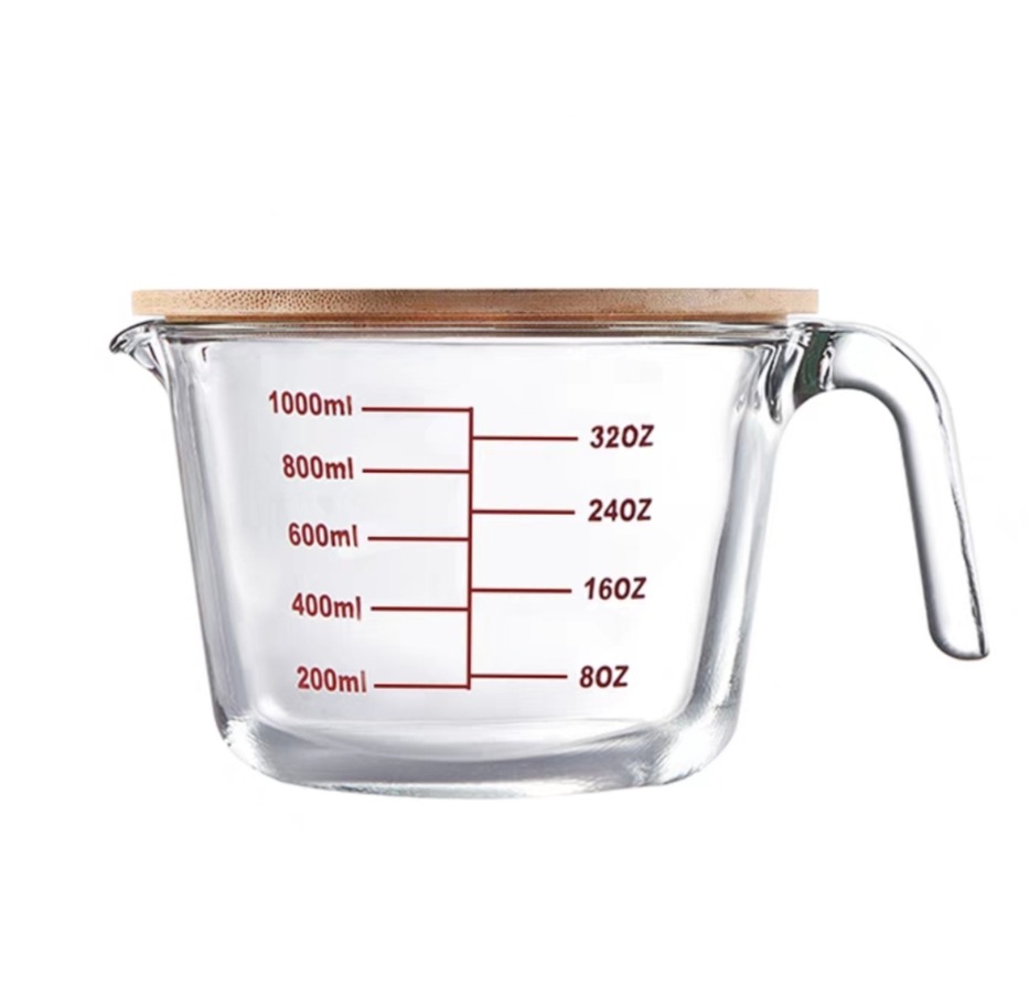 Tempered Glass Measuring Cup with Cover (1000ml), Furniture & Home