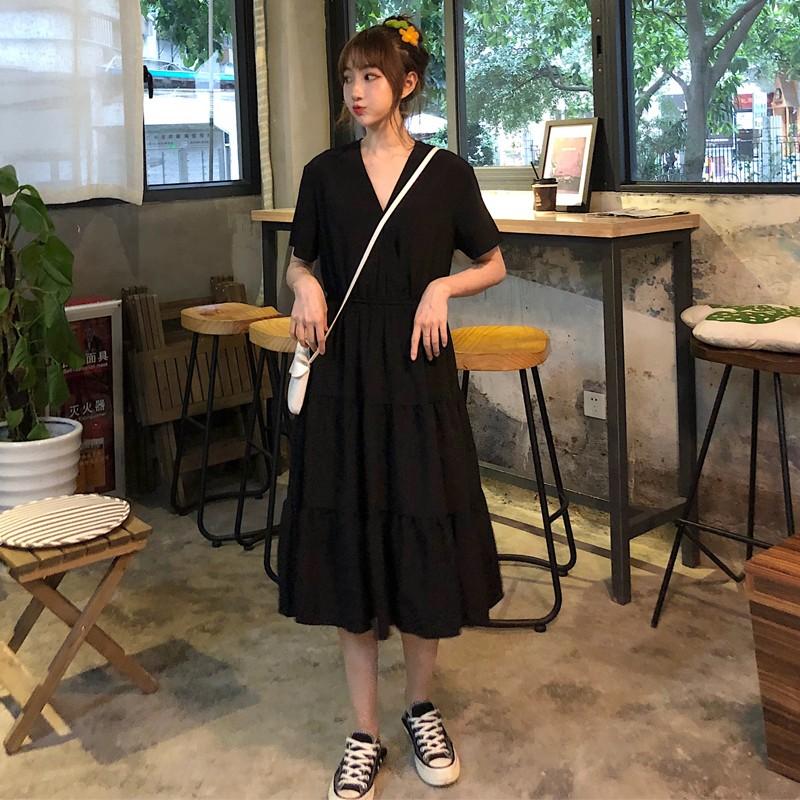 V Neck Black Midi Dress, Women's Fashion, Dresses & Sets, Dresses on ...