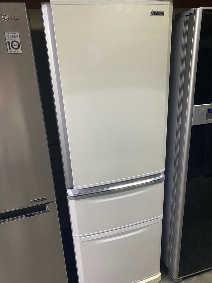 White Mitsubishi 3Ticks Bottom Freezer Auto Icemaker Fridge, 306L, TV