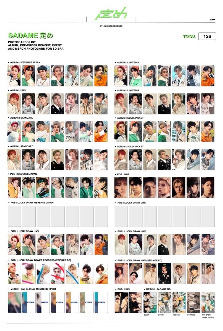 WTS mercari japan Enhypen Sadame Photocards POB Pc Jungwon Heeseung