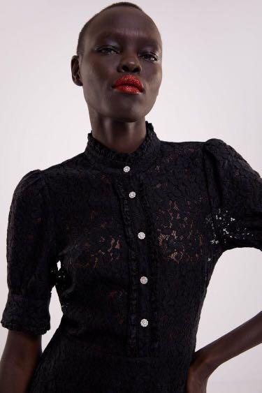 Zara lace dress with shop jewel button