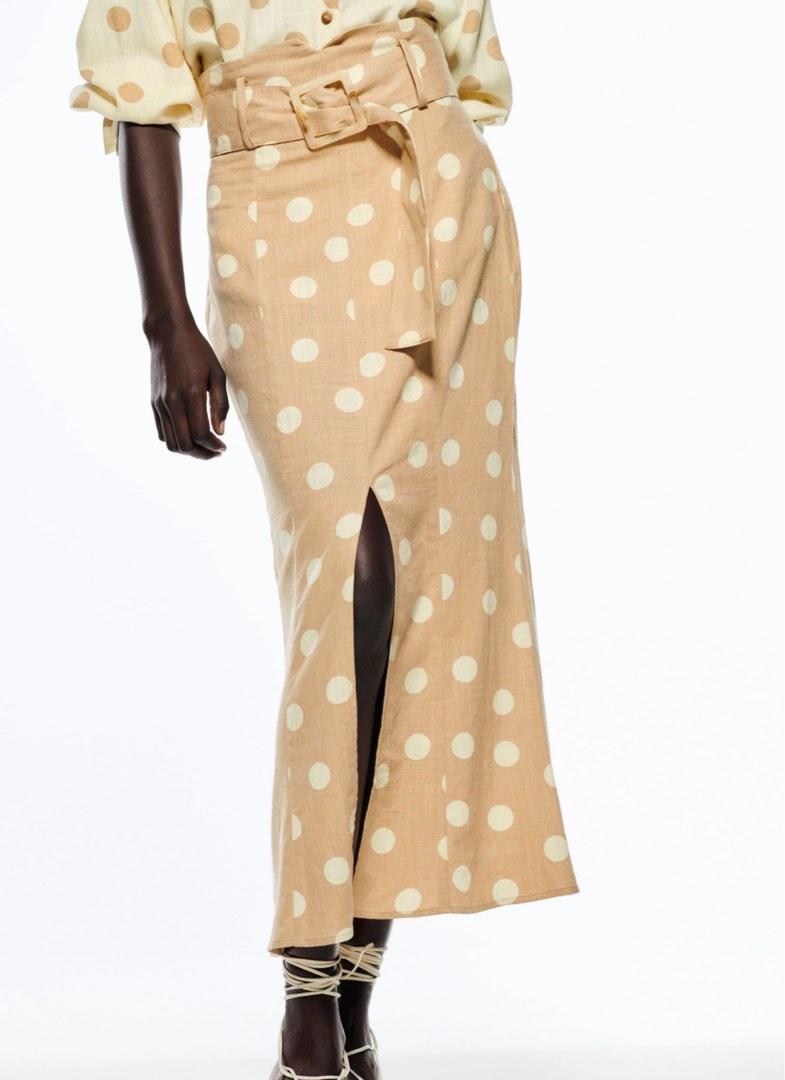 Zara Polka Dot Skirt with Belt Women s Fashion Bottoms Skirts on Carousell