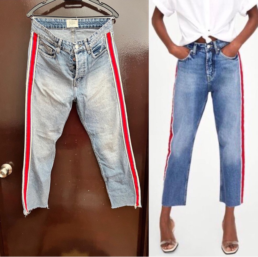 Zara red stripe jeans on sale