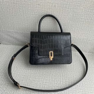 英國 AUFUNRA 黑色鱷魚紋皮革 手提 斜咩袋64214784055811110