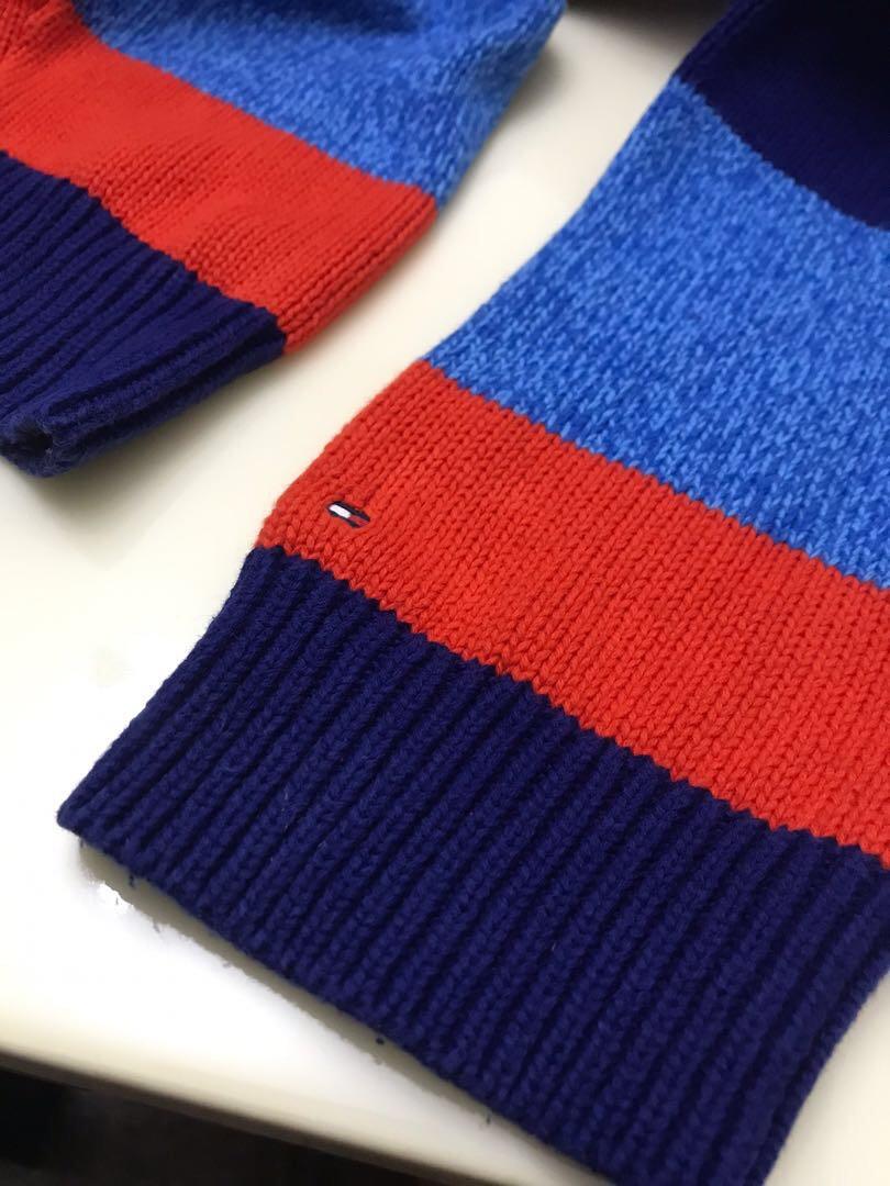 Authentic Tommy Hilfiger Knitted Blue and Red Striped Sweater
