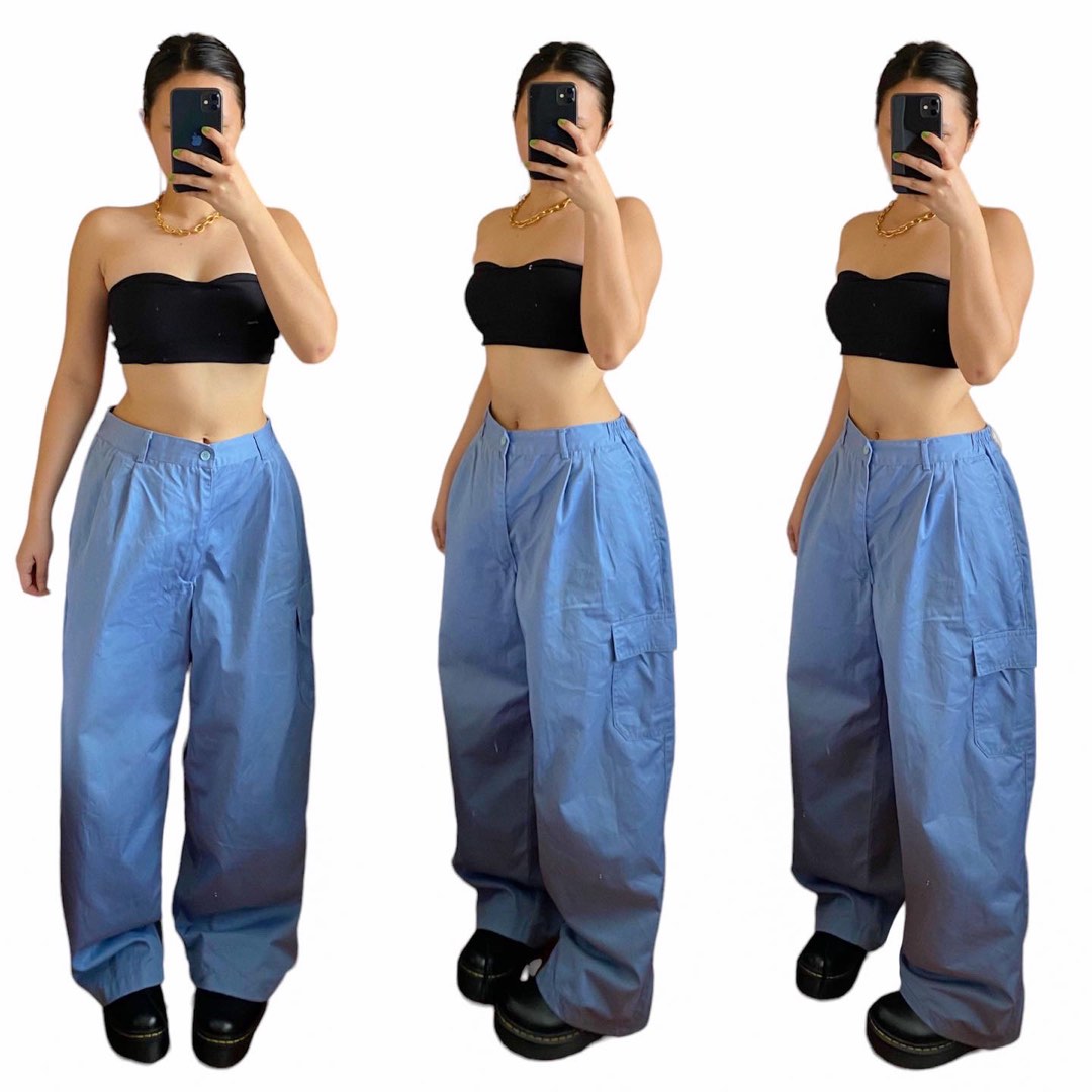 Baby blue cargo pants y2k gold baggy, Women's Fashion, Bottoms, Jeans on Carousell