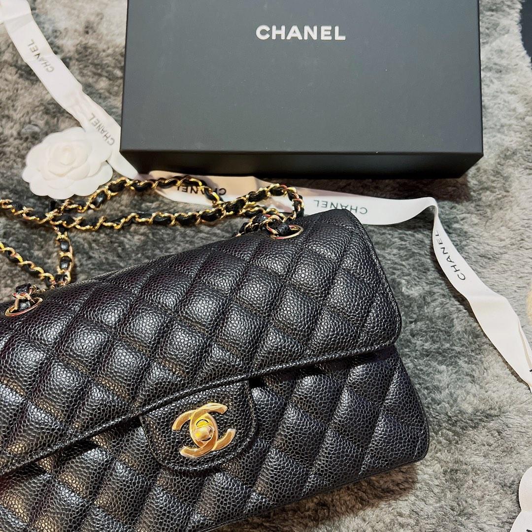 Chanel Classic Flap Black Caviar Gold Hardware in Small (Black)