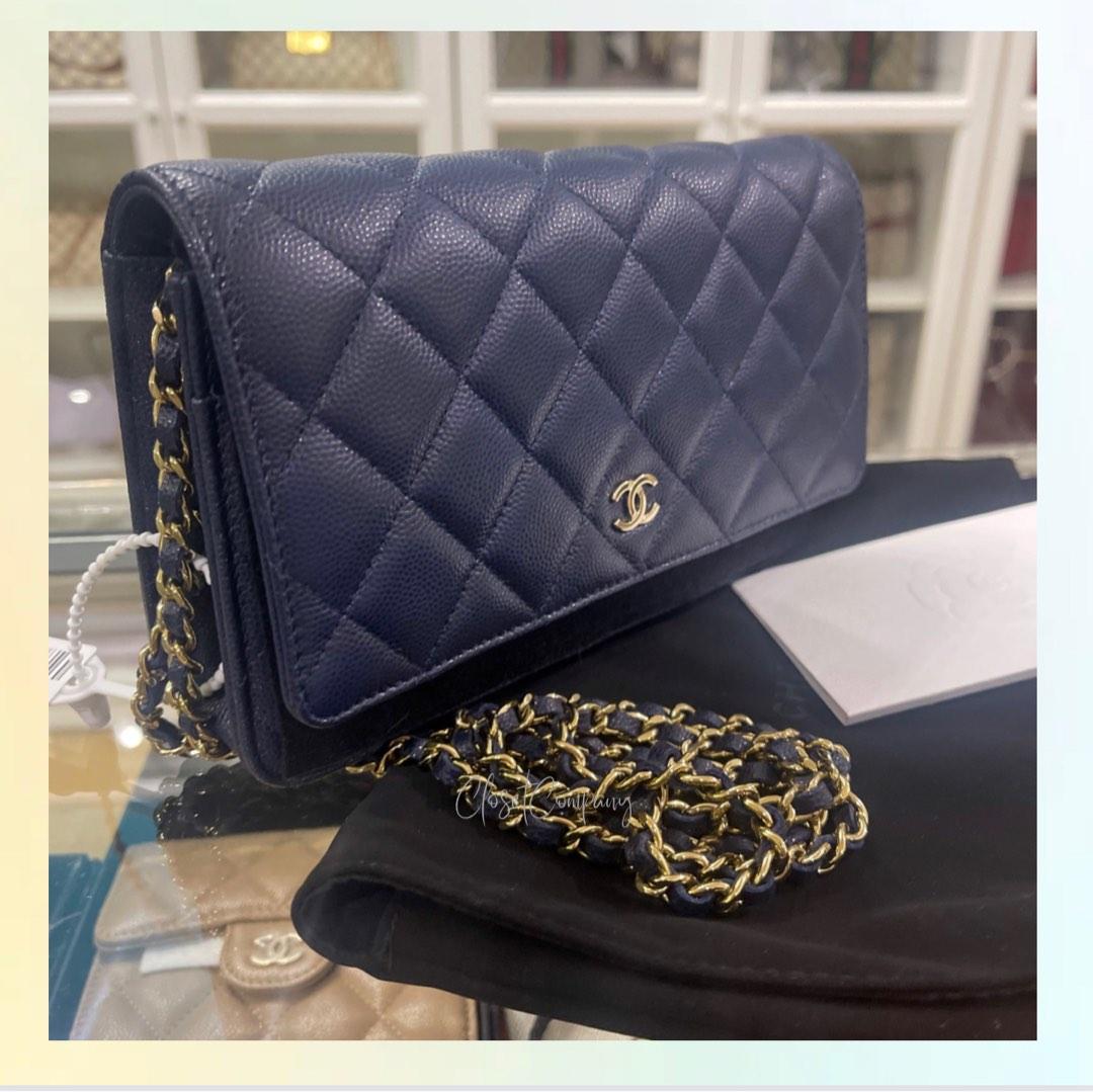 Chanel WOC Wallet on Chain Navy Blue Caviar Light Gold hardware  (Microchip), Luxury, Bags & Wallets on Carousell