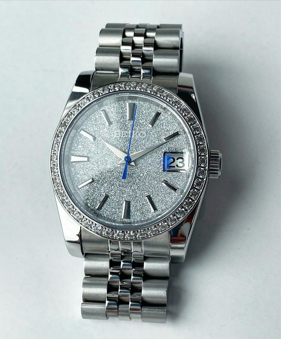 Custom Seiko Mod Iced Diamond GS DateJust, Men's Fashion, Watches &  Accessories, Watches on Carousell