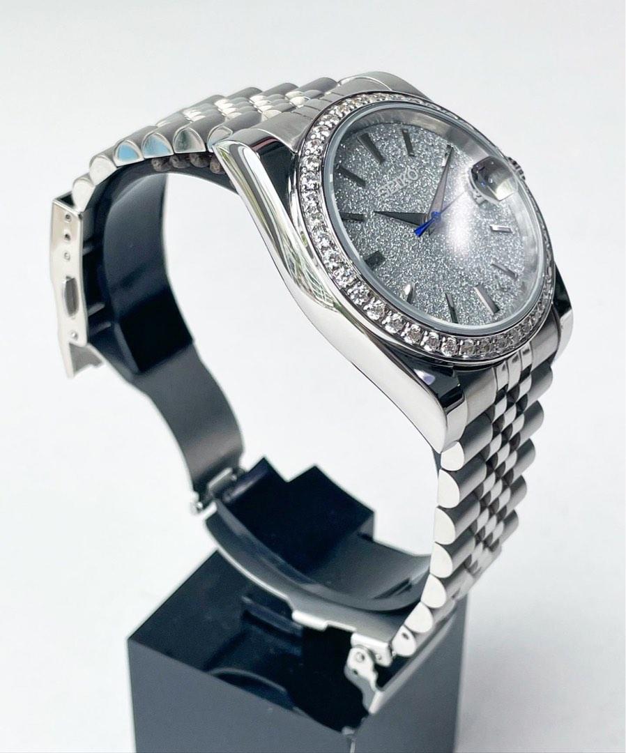 Custom Seiko Mod Iced Diamond GS DateJust, Men's Fashion, Watches &  Accessories, Watches on Carousell