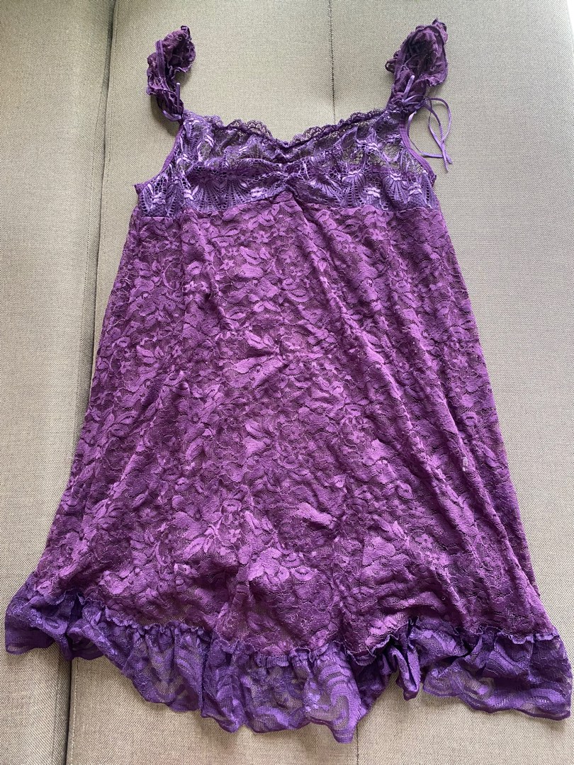 dark purple lingerie sheer dress night gown, Women's Fashion, Dresses ...