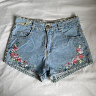Embroidered Denim Highwaisted Shorts