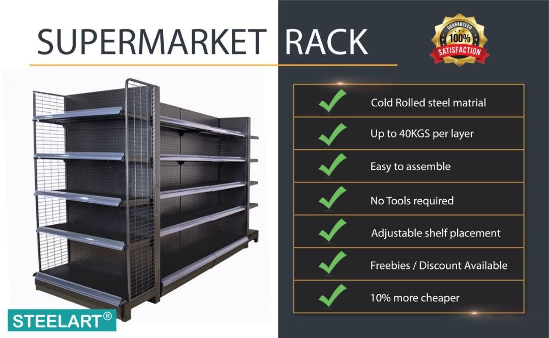 Gondola Rack Supermarket Display Rack Grocery Store Shelves Black Color