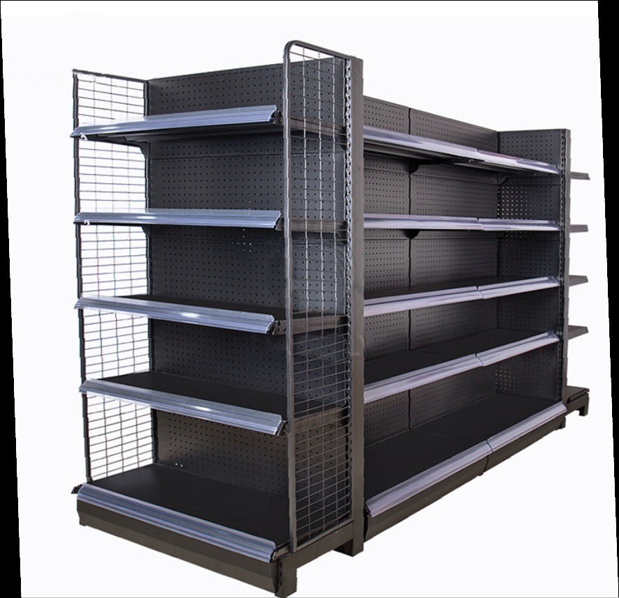 Gondola Rack Supermarket Display Rack Grocery Store Shelves Black Color
