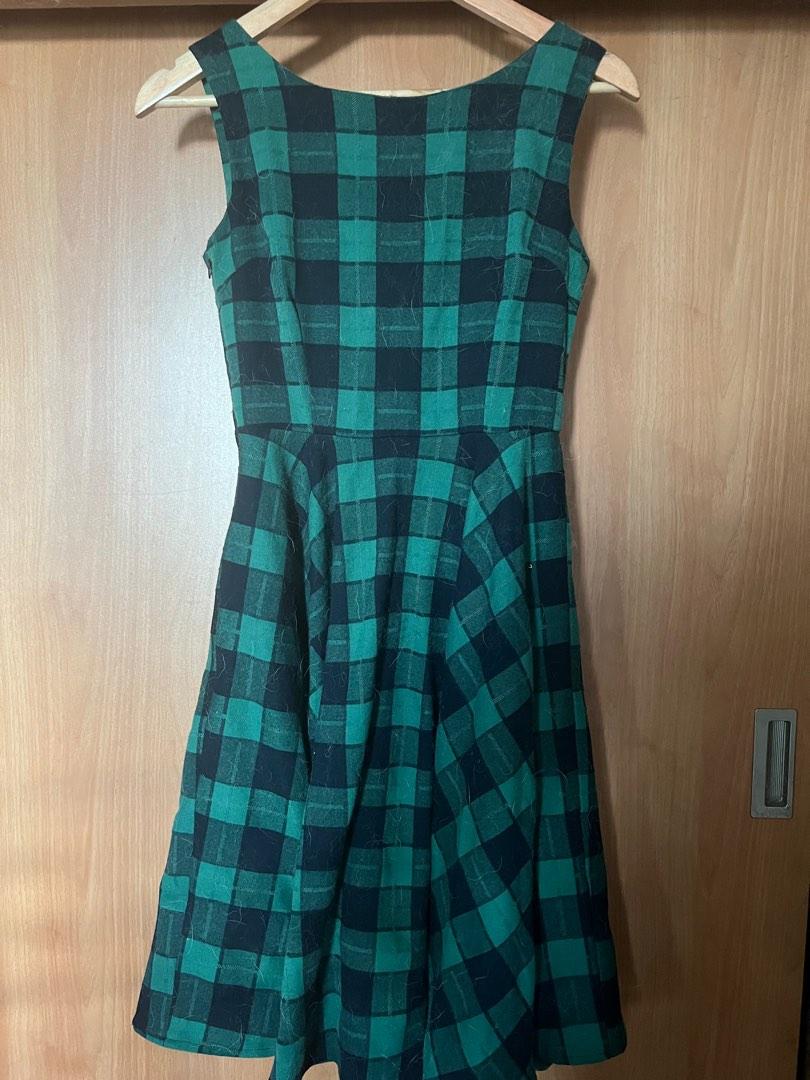 green plaid sweater dress Green 1960s Crew Neck Plaid Knit Sweater Dress
