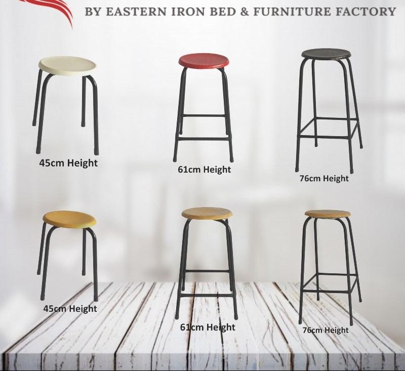 Hardboard or Fibreglass seat with black metal frame stool. Chair