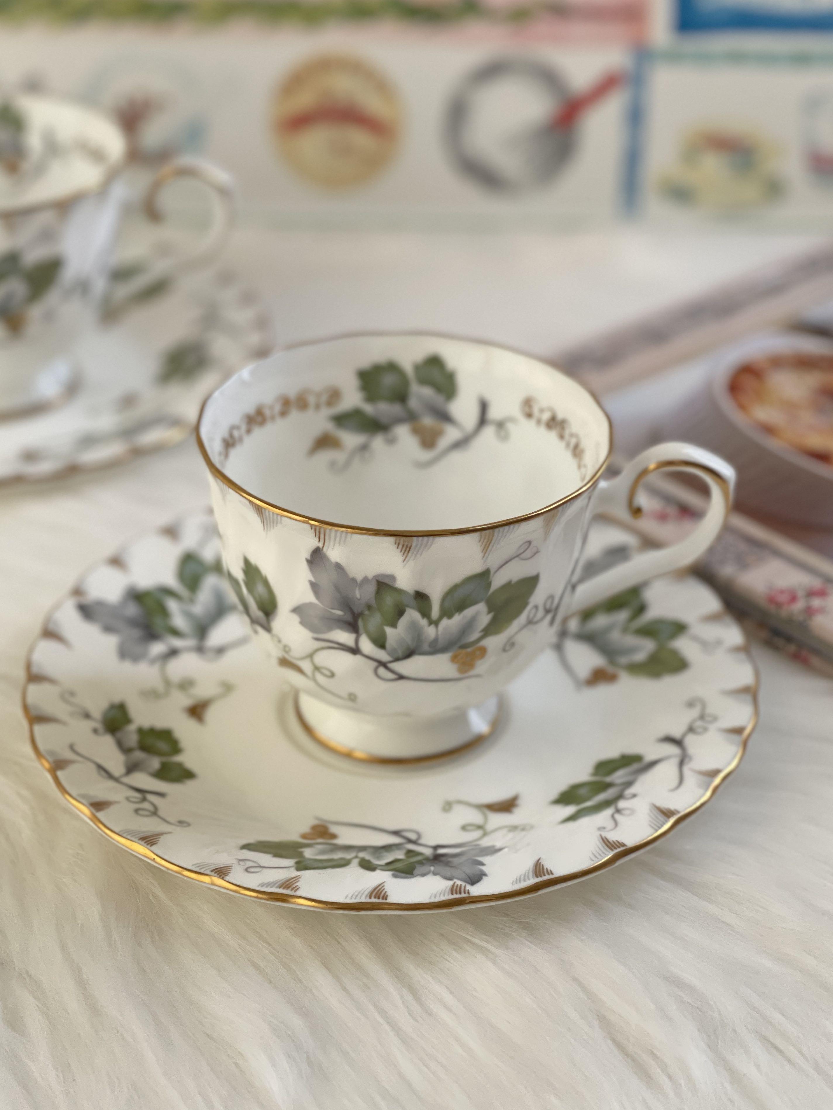 Hoya Green Leaf Bone China Tea Cup duo, Furniture & Home Living