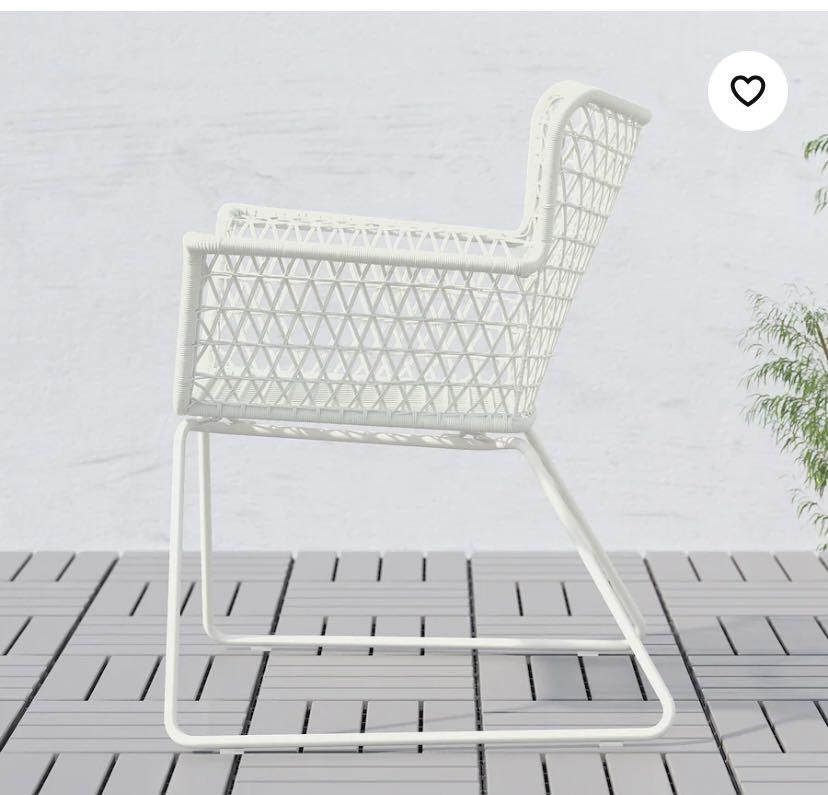 IKEA Rattan Chair with armrests, outdoor, white, Furniture & Home