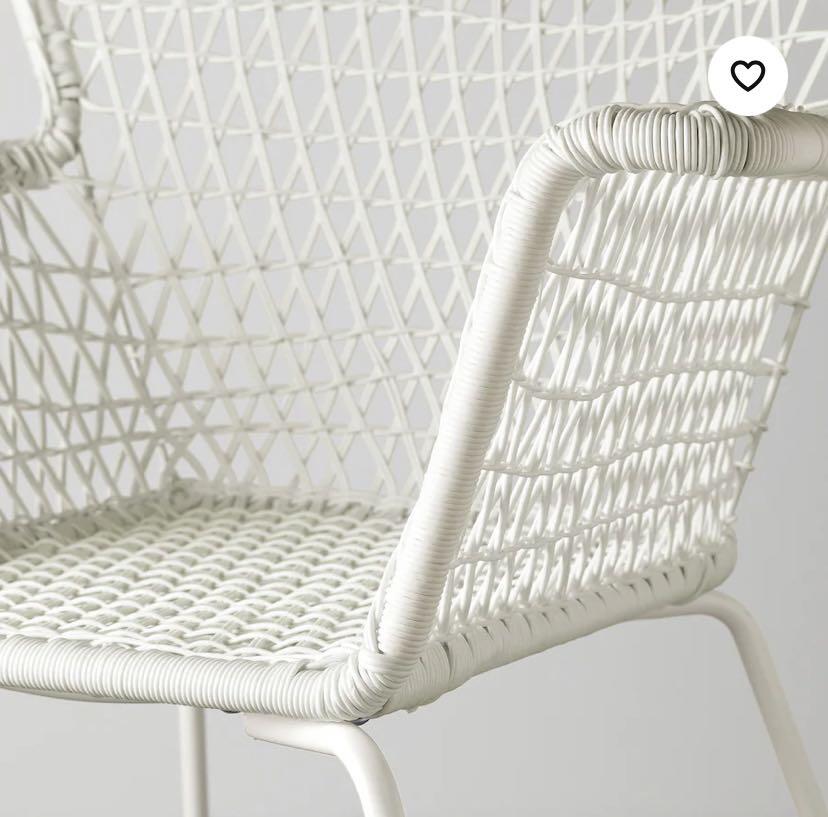 IKEA Rattan Chair with armrests, outdoor, white, Furniture & Home