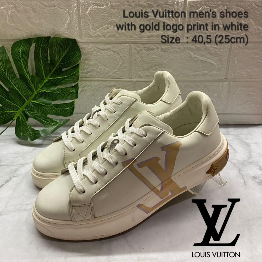 Sepatu Louis Vuitton with gold logo print white Womens Size 40,5 (25cm)