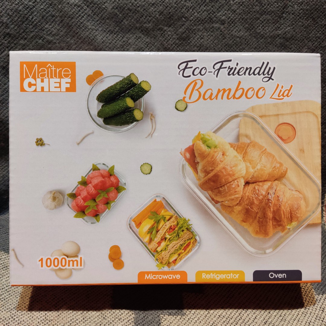 Maître Chef Glass Container with Bamboo Lid. 1000ml. Glassware ...