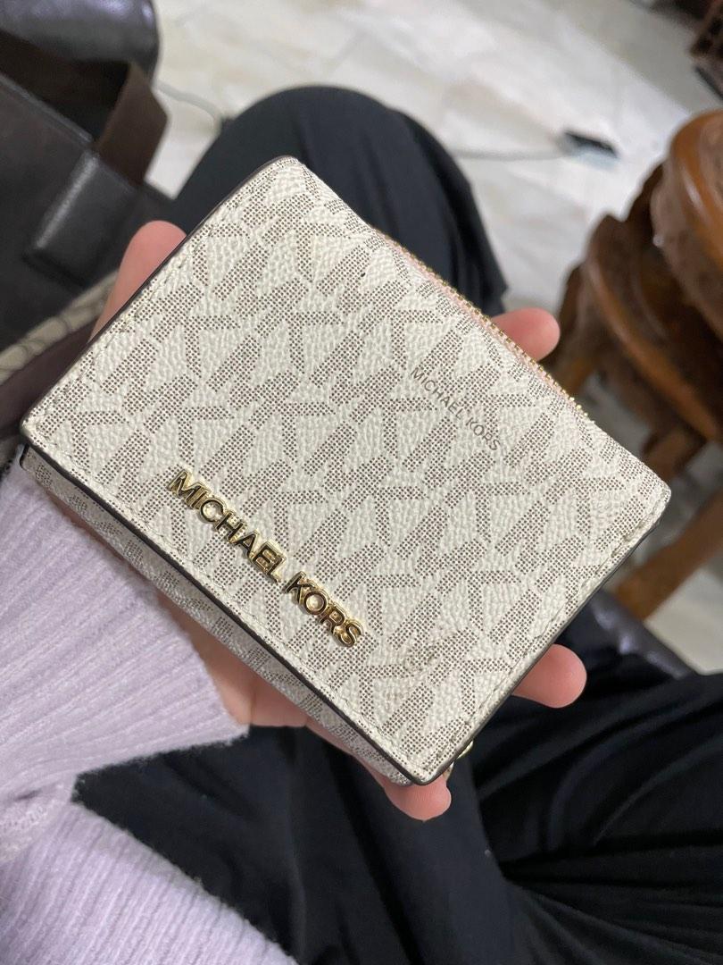 Micheal Kors White Signature Coated Canvas Zip Around Compact Wallet  Michael Kors  TLC
