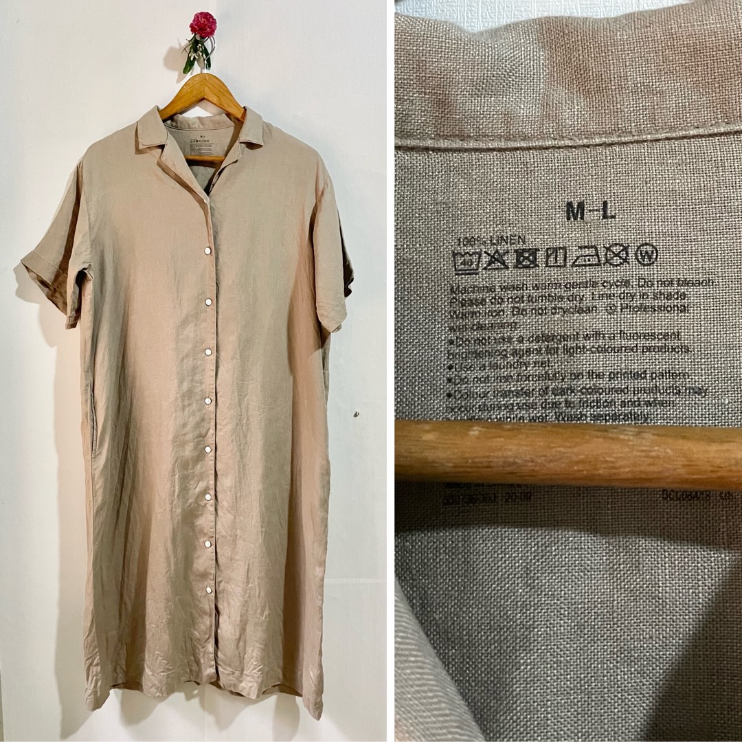 Muji Brown Linen Shirt Dress, Women's Fashion, Dresses & Sets, Dresses on Carousell