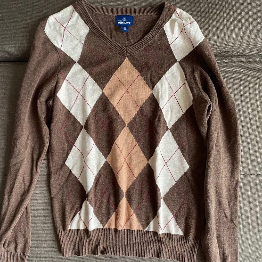 old navy pinterest sweater brown knitted ribbed argyle diamond