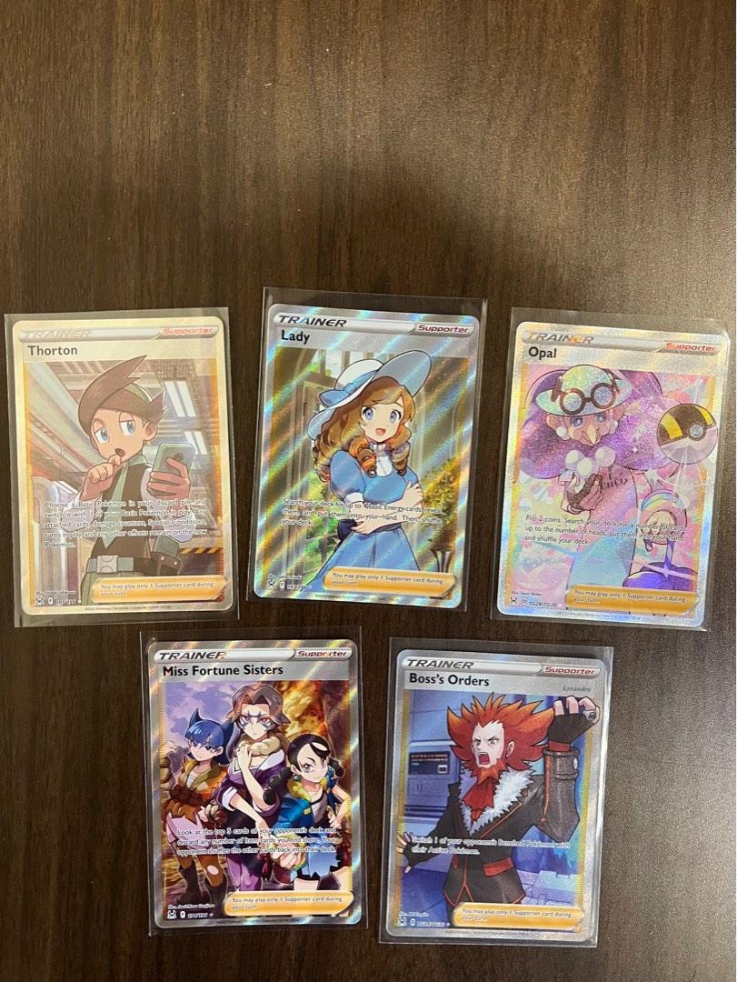 Pokemon TCG Full Art Trainer - Thorton, Lady, Opal, Miss Fortune Sisters,  Boss's Orders, Hobbies & Toys, Toys & Games on Carousell