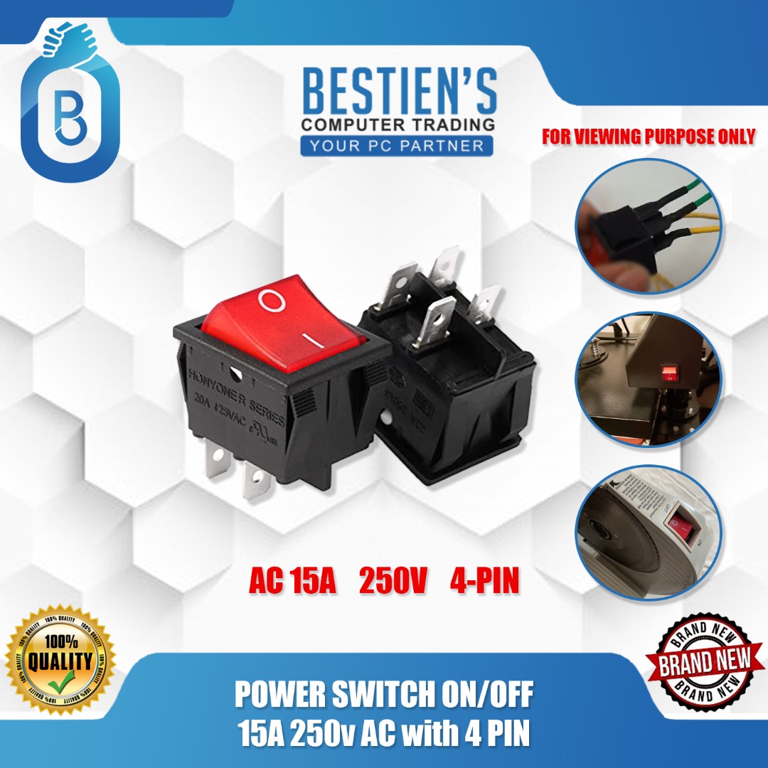 POWER SWITCH ON/OFF, 15A 250v AC with 4 PIN, Computers & Tech, Parts ...