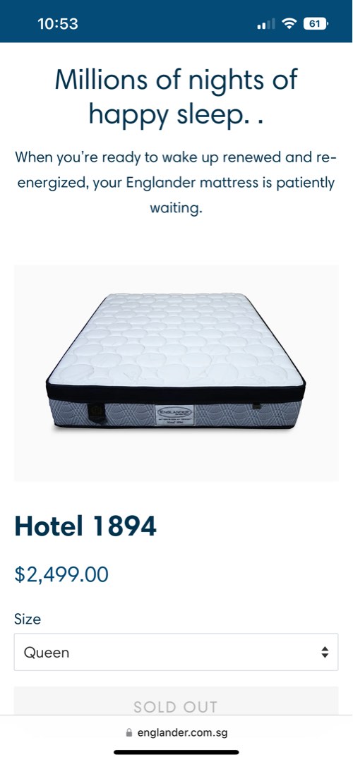 Queen Size Englander, Hotel Harmony Mattress and BedFrame, Furniture