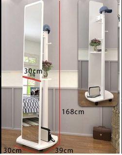 Rotatable Standing Dressing Mirror with Hanger and Storage