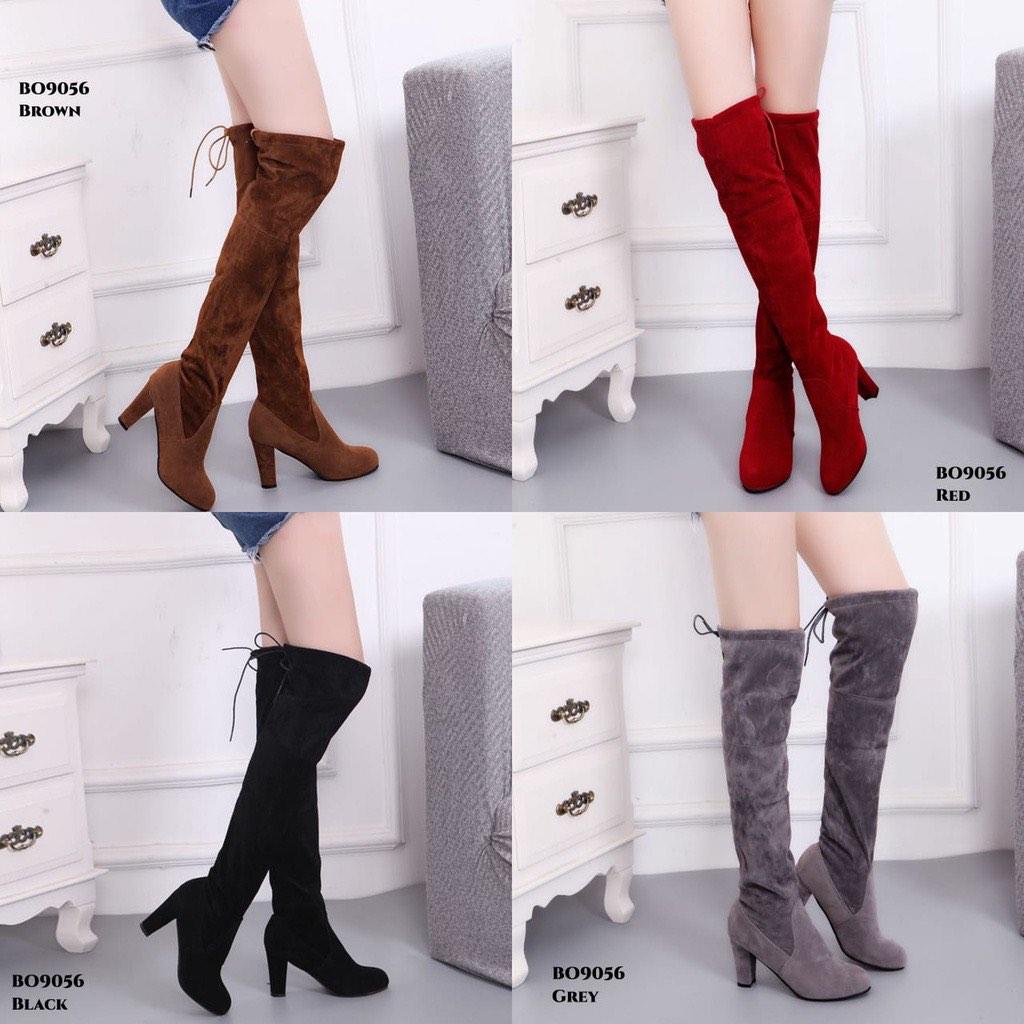 Sepatu boots merah winter boots sepatu boots tinggi bludru merah - Main Image