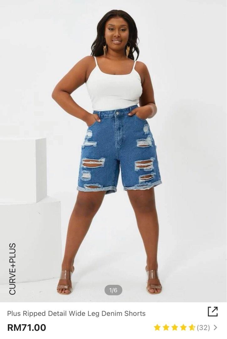 Final Sale Plus Size Distressed Shorts in Light Denim – Chic And Curvy