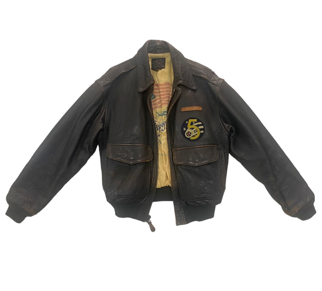 [VINTAGE 90s] AVIREX A2 BOMBER ENGLAND 1944 THE SWEETEST ROSE OF TEXAS  LEATHER JACKET (SIZE S) TOP Gun Maverick