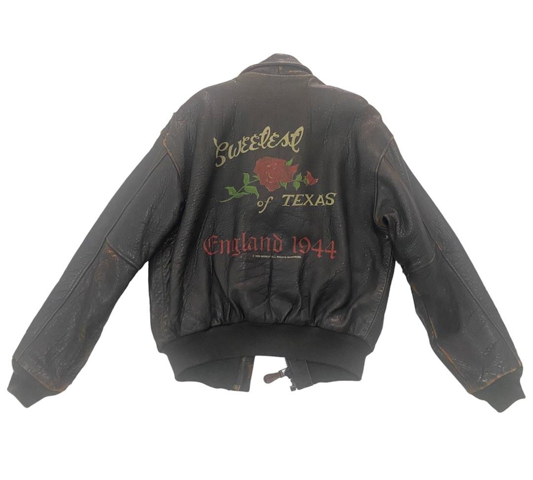 [VINTAGE 90s] AVIREX A2 BOMBER ENGLAND 1944 THE SWEETEST ROSE OF TEXAS  LEATHER JACKET (SIZE S) TOP Gun Maverick