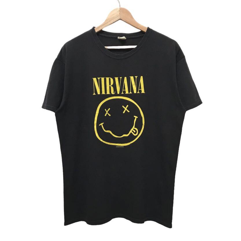 Vintage Nirvana 1992 Smiley Face Black Tee Shirt Anvil L 22.5 x 29